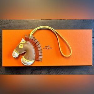 SOLD Hermes GeeGee bag charm in chai/craie/lime in Milo Lambskinn